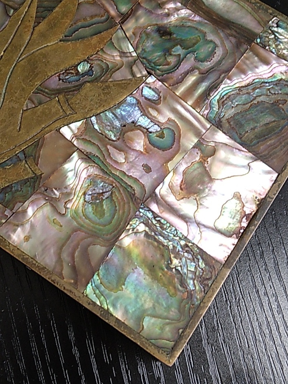 Vintage Taxco Mexico Brass Abalone Shell Mosaic Wood Lined Box - Picture 6 of 14